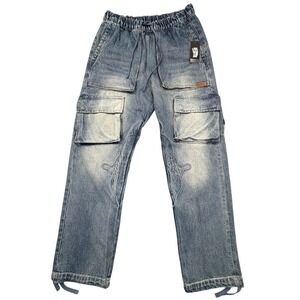 Billionaire Boys Club Bronco Cargo Jeans Mens M Blue Embroidered Drawstring NWT